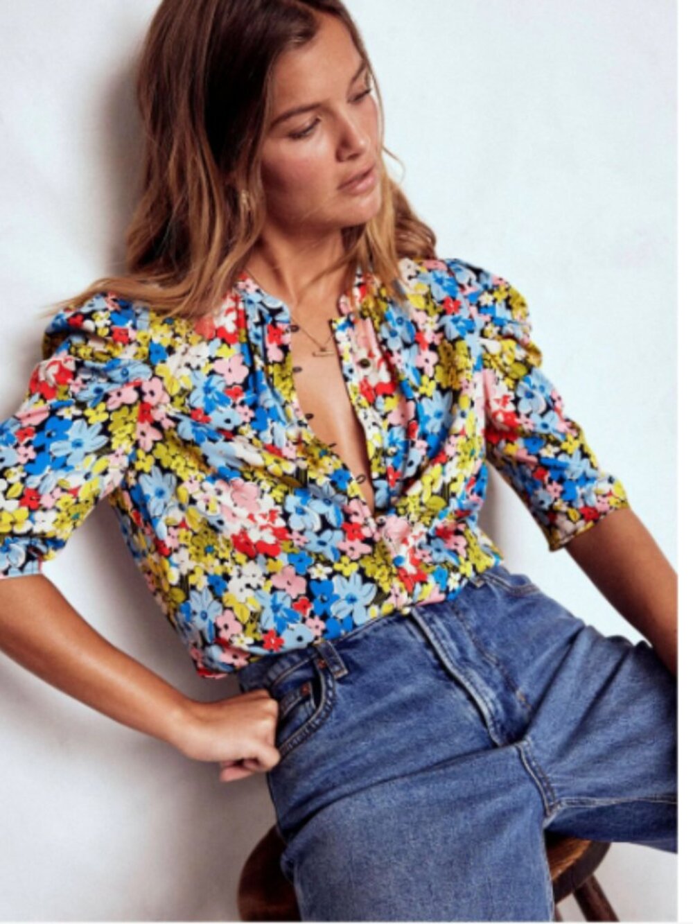 Boden Green Mutton Sleeve Smart Top